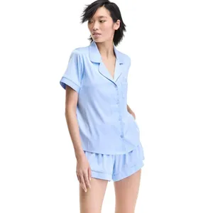 INC International Concepts Satin Short Sleeve Pajama Shirt Pale Spring Blue S thumbnail 6