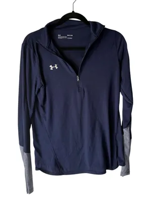 Under Armour HeatGear‎ Navy Blue Athletic Quarter Zip Long Sleeve Shirt Top SM thumbnail 1