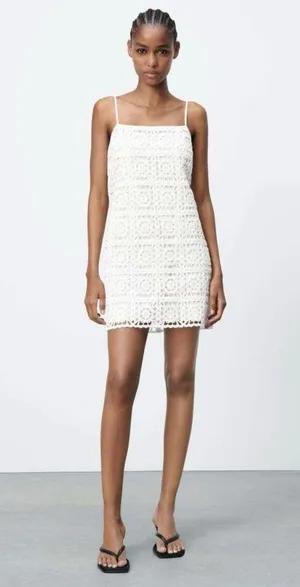 Zara White Crochet Mini Dress thumbnail 6