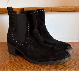 Paul Green Black‎ Suede Studded Chelsea Ankle Boots Heel Size UK 6 US 8.5 EUC thumbnail 1