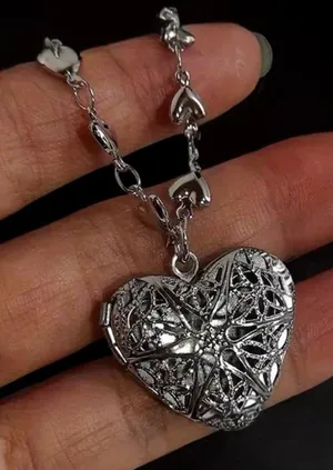 Chic Silver Heart Charm Locket Necklace for Picture valentine love partner child thumbnail 1