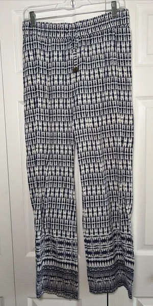 Hester & Orchard Ikat Wide Leg Pants Womens Size Med Blue Boho Beachy Coastal thumbnail 1