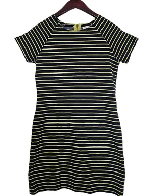 STS Sail To Sable Crew Neck‎ Mini Dress Short Sleeve Navy and Lime Stripped XS thumbnail 1