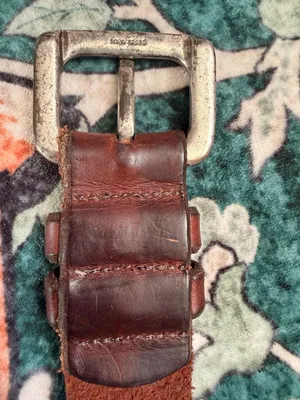 Vintage Chunky Brown Genuine Leather Belt with Solid Brass Buckle Silver Size 34 thumbnail 8