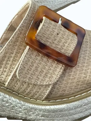 Chunky Wedge Raffia Espadrille Platform Slide Sandals With Tortoiseshell Buckle thumbnail 5