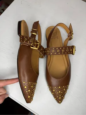 Frye HEATHER SLINGBACK STUDDED Flat Pointed gold & Walnut Leather thumbnail 8