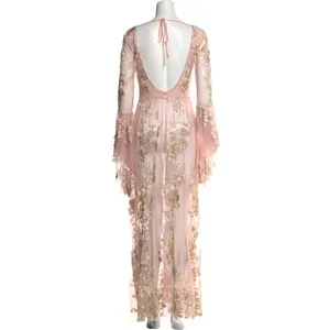 LoveShackFancy 0 XS Gown BRIXTON Long Dress Pink sheer Rachael Zoe RHBH Applique thumbnail 5