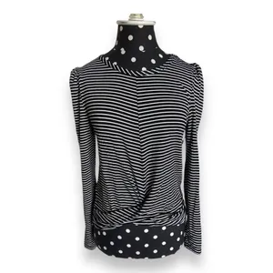 Haute Monde Womens Knit Top Sz S Black White Striped Crossover‎ Bottom NEW thumbnail 3
