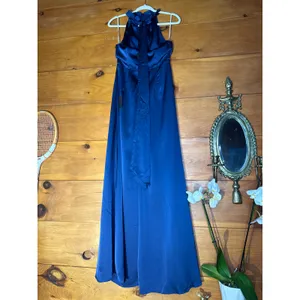 NWT Lulus Regal Loveliness Blue Satin Pleated Mock Neck Maxi Dress Bridesmaid S thumbnail 5