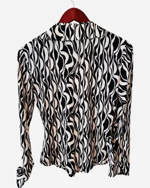 Zara Black White Geometric Print Blouse Career Button Down S thumbnail 3
