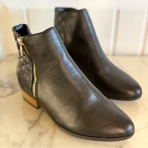 BAMBOO Black Quilted Ankle Booties with Gold Accent thumbnail 4