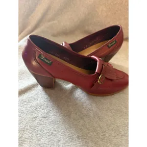 Bass Vintage Kiltie Loafer Pumps Womens 9 M Burgundy Leather Block Heel Fringe thumbnail 8