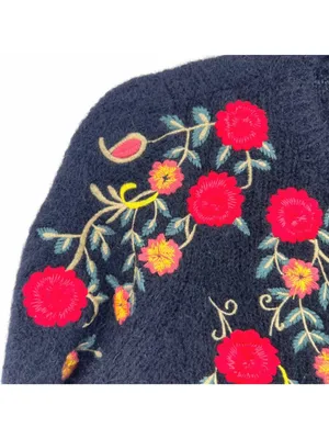 Sézane La Maille Black Sweater Floral Embroidery Size XS Cottage Folk Nouveau thumbnail 5