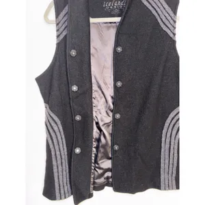 Icelandic Design Black Boiled Wool Vest‎ Grey Corded Embroidery Petite L vintage thumbnail 5