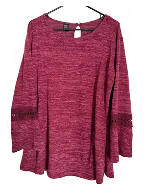 Lildy Women's Knit Sweater Top Size XL Red Wine Embroidered Casual Fall Shirt thumbnail 1