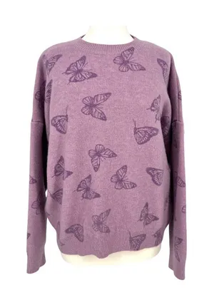 Le Lis Collection Butterfly Print Purple Oversized Sweater Size Medium thumbnail 1