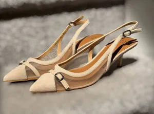 Donald Pliner Carwyn Mesh Slingback Kitten Heels Pointed Toe‎ Nude 6.5 Chic Work thumbnail 1