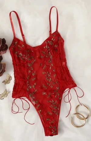 Red Butterfly Mesh Bodysuit thumbnail 1