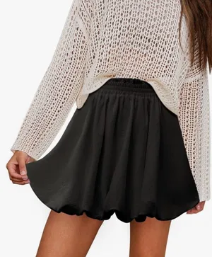 NEW Black Cotton Blend Bubble Pockets Y2K Built in Shorts Mini Skirt L thumbnail 1