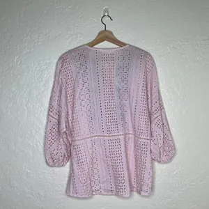 Wayward Fancies eShakti Pink Eyelet Embroidered Cotton Top Womens‎ Large L-14 thumbnail 2