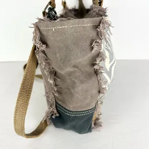 Myra Bag Leather Canvas Fur Shoulder Crossbody Bag Western Boho Aztec Large thumbnail 3