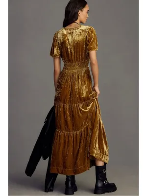 Anthropologie The Somerset Maxi Dress: Velvet Edition Bamboo Brown Size Medium thumbnail 3