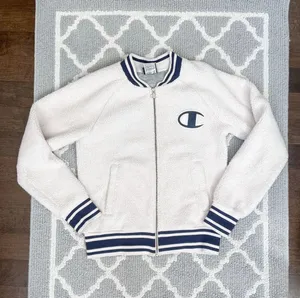 Cream Sherpa Bomber Varsity Jacket thumbnail 4