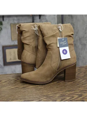 NWT Universal Thread Junie Ruched Block Heel Boots 94568670 Tan Brown 6M thumbnail 8