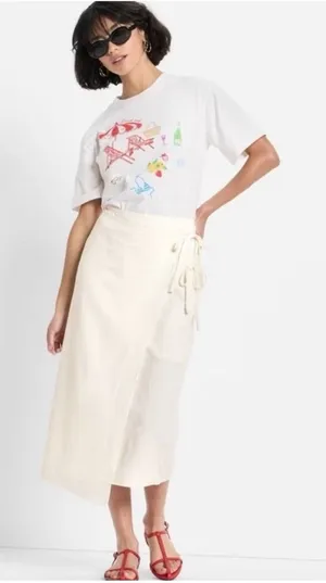 Future Collective Wrap Skirt Womens S Cream NEW Linen‎ Blend Midi Jenee Boho thumbnail 1