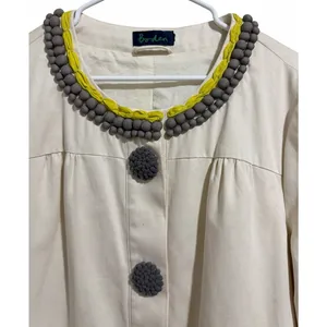 Boden Artisan‎ Cream Coat W/Gray Bobble Buttons & Kiwi Trim Women's Size L/XL thumbnail 3