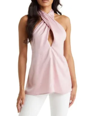 VICI COLLECTION Womens Satin Crossover Halter Neck Top Sleeveless size medium thumbnail 1