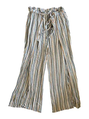 Angie Wide Leg Striped Palazzo Pant Sz L High Leg Splits Gauze Breezy Costal thumbnail 1