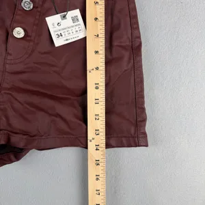 Zara Womens High Waisted Coated Shorts Burgundy Size 2 thumbnail 4
