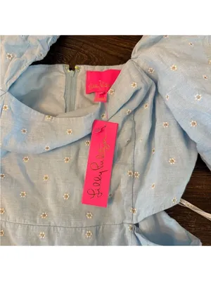Lilly Pulitzer Kylanne Embroidered Linen Mini Dress Baby Blue Cutout Size 12 NWT thumbnail 8