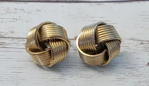 Vintage Clip On Earrings - Chunky Gold Tone Knot Design thumbnail 12