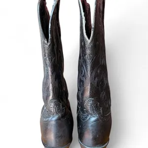 Justin Western Cowboy Boots Women’s 8B Black Leather Pointed Toe CR09010 thumbnail 6