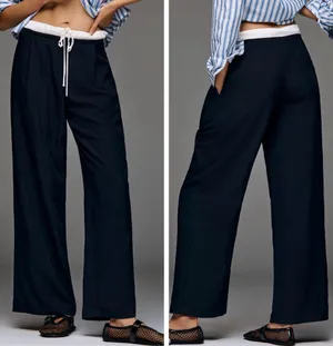 Anthropologie Layered Drawstring Wide-Leg Trousers, Size S thumbnail 2