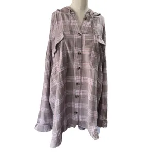 NEW SO Hooded Flannel Shirt Pink Brown Plaid NEW Plus 3X long sleeve button fron thumbnail 3