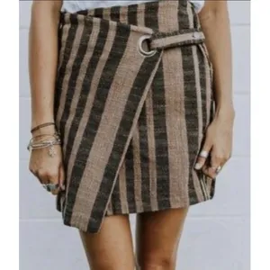 Free People Wrap Mini Skirt M Brown Stripe Asymmetrical Boho Cottage Festival thumbnail 3