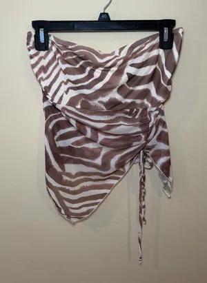 See You Monday Brown Zebra-Print Tie-Side Tube Top thumbnail 1