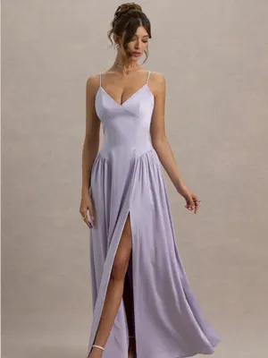 Club L London Jonas Lilac Plunge-Neck Drop Waist Maxi Dress - NEW thumbnail 5