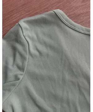 Mint Green Ribbed Button-Front Crop Top Size S thumbnail 5