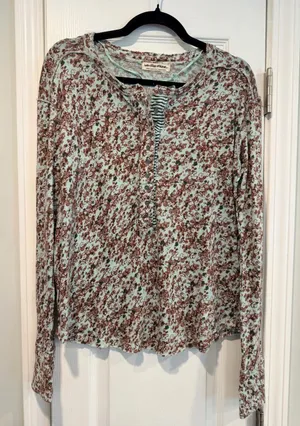 NWOT Free People We The Free Size S Floral Stripe Henley Top Long Sleeve Boho thumbnail 1