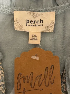 Perch by Blu Pepper Boho Peasant Blouse XL Blue Smocked Long Sleeve Cottagecore thumbnail 2
