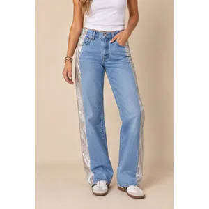 Levi's Womens Jeans 25 Blue Silver Cinch Baggy Metallic Side Stripe High Rise thumbnail 2