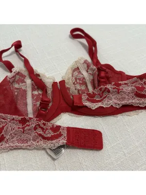 Wacoal 34B Red Lace Unlined Bra Underwire 851256 Off White & Cream Trim thumbnail 4