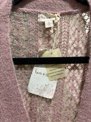 Hem & Thread Dusty Rose Open-Knit V-Neck Cardigan thumbnail 2