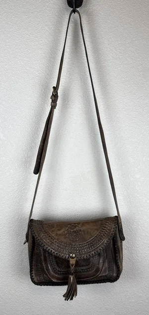 Patricia Nash Womens‎ Beaumont Flap Crossbody Brown Tooled Saddle Leather thumbnail 1