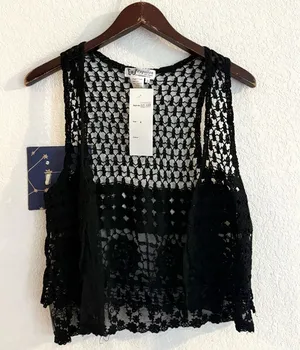 NWT Papillon Womens Crochet Lace Vest 100% Cotton Western Boho Size Small thumbnail 1