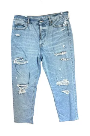 Old Navy Womans Sky High Straight distressed, Button fly -cut off jeans Sz 14 thumbnail 1